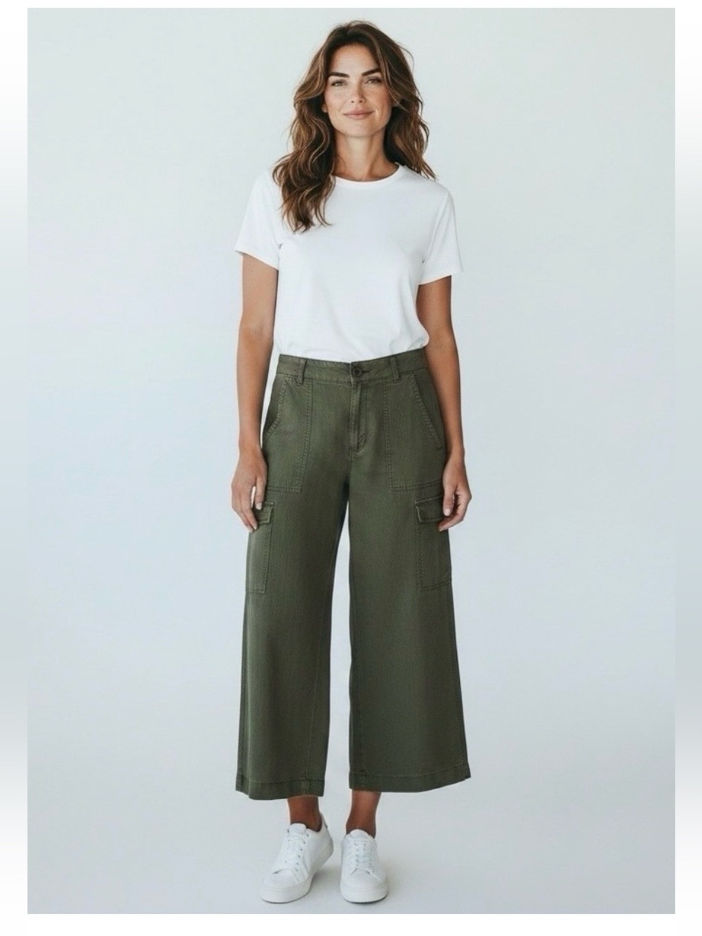 Sundance Women's 6 Wide Crop Leg Utility Cargo Pants Olive EUC 23.5"